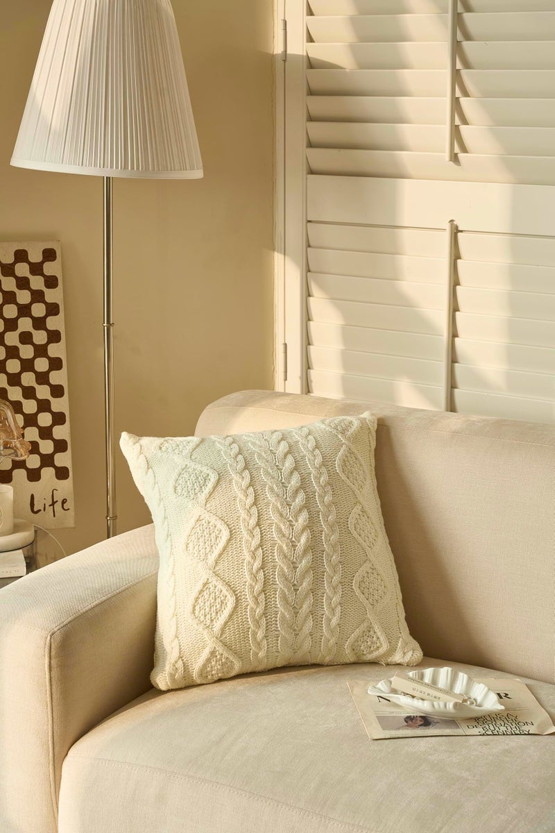 DOKOT Decorative Knit Throw Pillow Cover Chiristmas Farmhouse Sweater Square Warm Cushion Cover for Couch, Bed, Home Accent Decor (Cream, (18x18 inches(45x45cm)) - Image 2